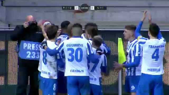 DEN D1 Esbjerg Vs Nykobing FC Montano Goal in 49 min, Score 2:0