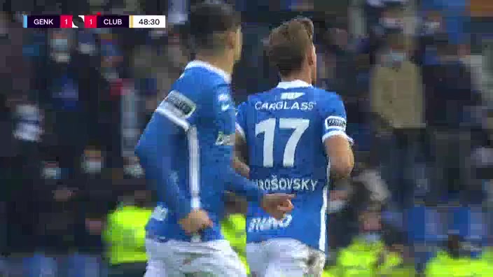 BEL D1 Racing Genk Vs Club Brugge Patrik Hrosovsky Goal in 49 min, Score 1:1