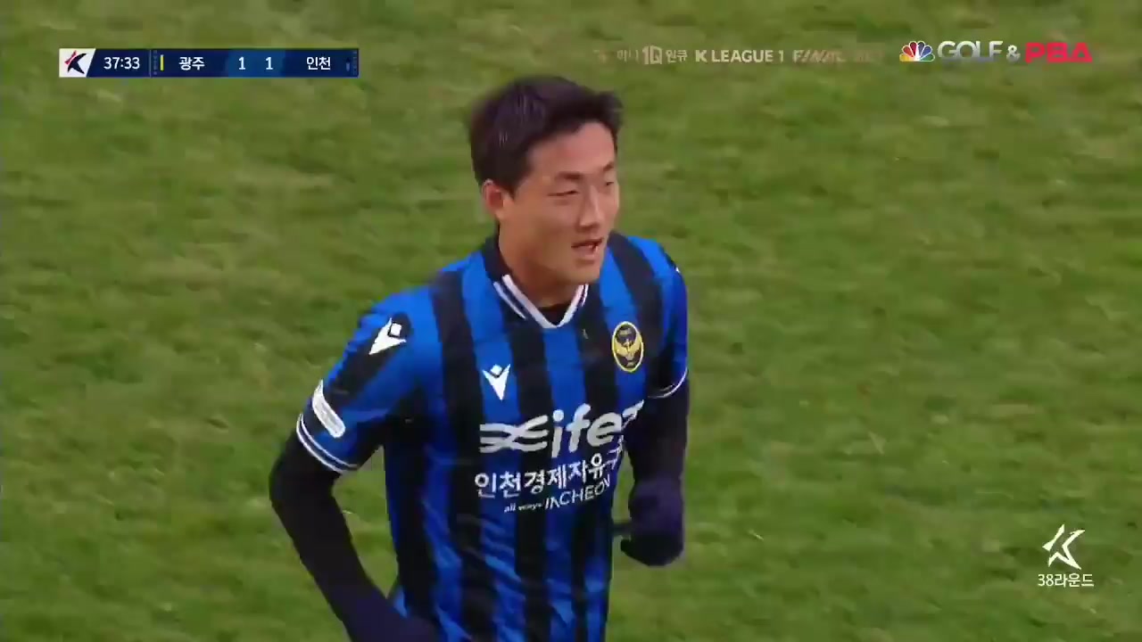 KOR D1 Gwangju Football Club Vs Incheon United Yu Dong Gyu Goal in 37 min, Score 1:1