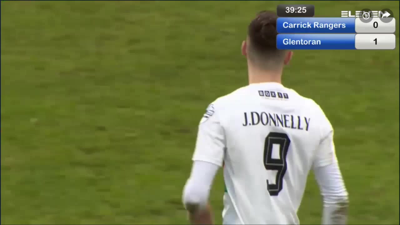 NIR D1 Carrick Rangers Vs Glentoran FC Jay Donnelly Goal in 38 min, Score 0:1