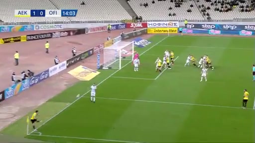 GRE D1 AEK Athens Vs OFI Crete Ognjen Vranjes Goal in 13 min, Score 1:0