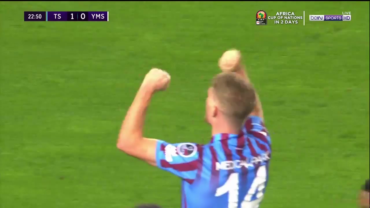 TUR D1 Trabzonspor Vs Yeni Malatyaspor Andreas Cornelius Goal in 22 min, Score 1:0