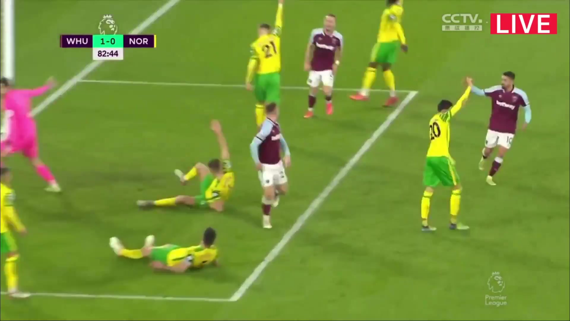 EPL West Ham United Vs Norwich City  Goal in 82 min, Score 2:0