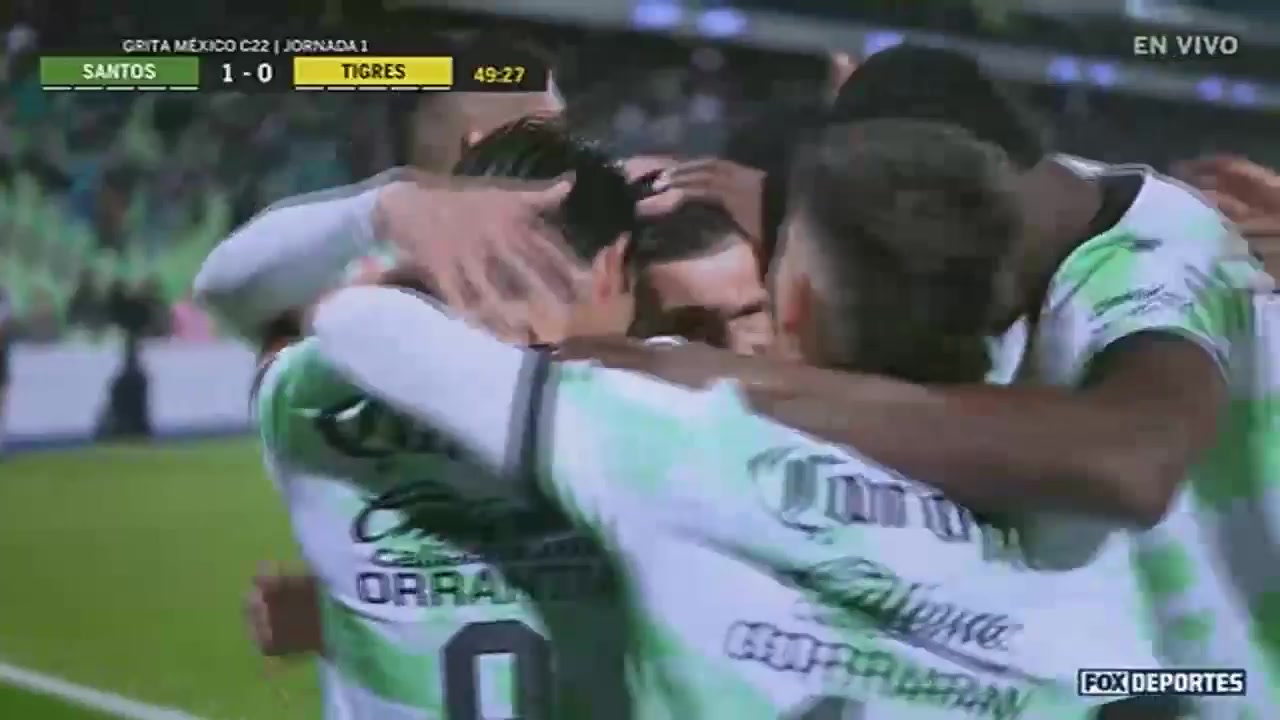 MEX D1 Santos Laguna Vs Tigres UANL Brian Avelino Lozano Aparicio Goal in 49 min, Score 1:0