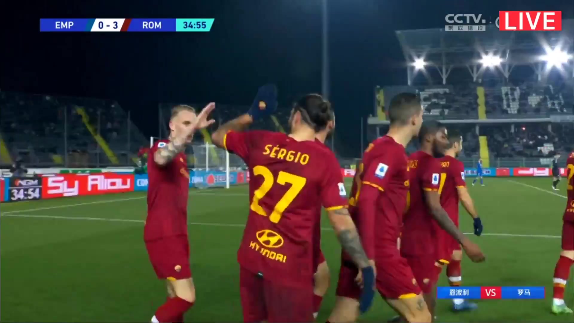 Serie A Empoli Vs AS Roma Nicolo Zaniolo Goal in 34 min, Score 0:3