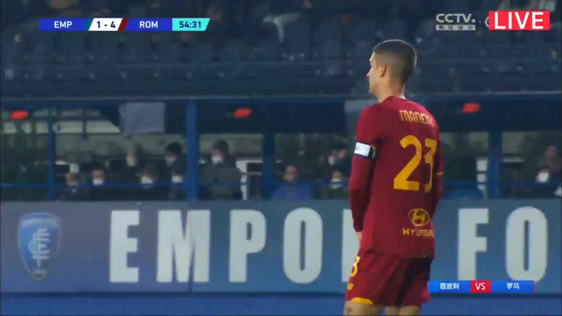 Serie A Empoli Vs AS Roma Andrea  Pinamonti Goal in 54 min, Score 1:4