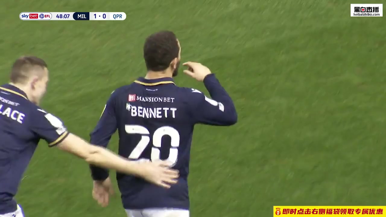 ENG LCH Millwall Vs Queens Park Rangers (QPR) 49 ทำประตู Mason Bennett ประตู, ทำคะแนน 1:0