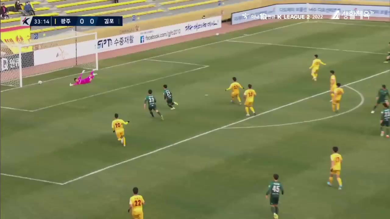 韩K2联 光州FC Vs 金浦市民 33分孙锡龙进球,比分0:1