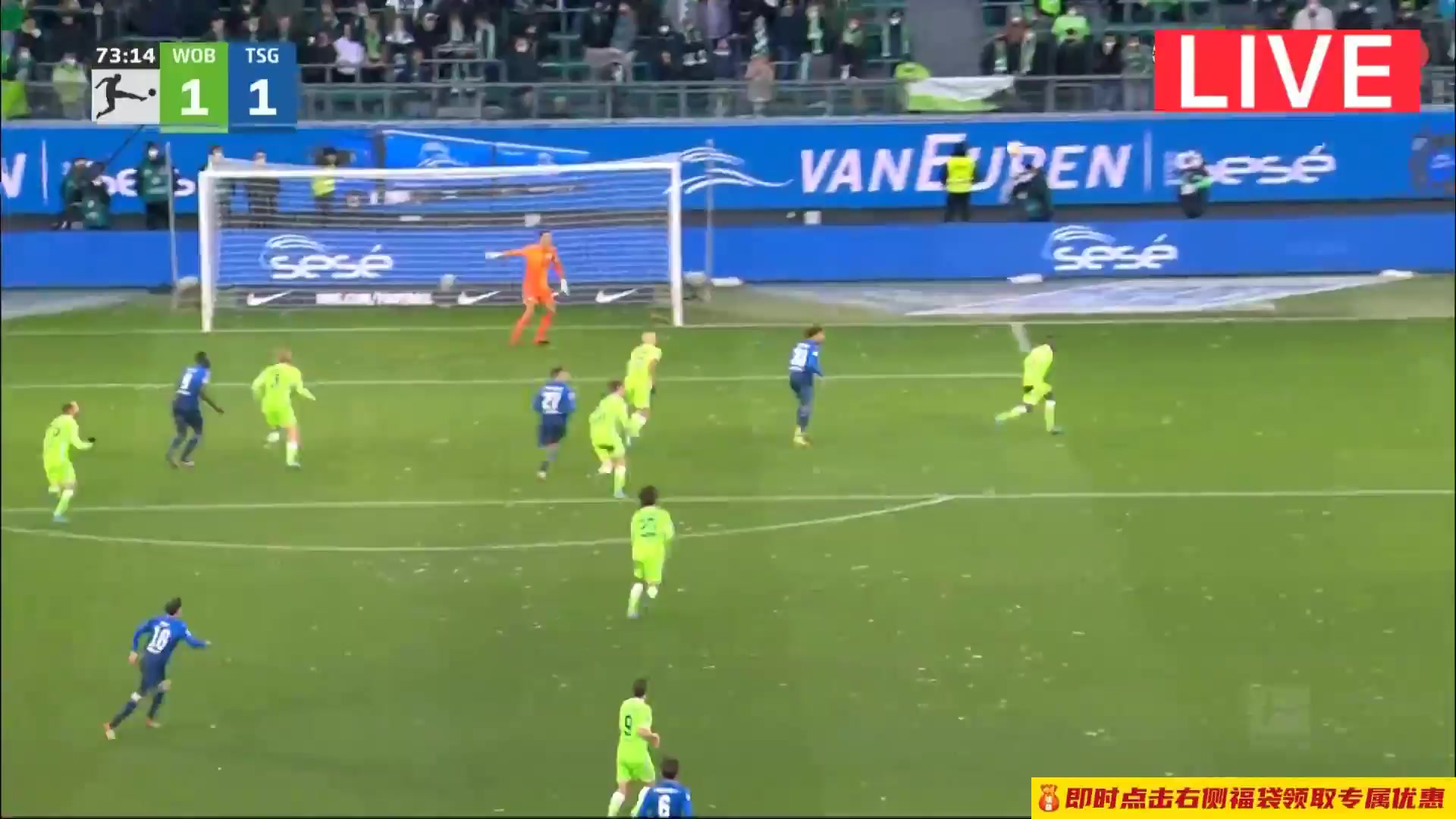 Bundesliga VfL Wolfsburg Vs TSG Hoffenheim 75 phút Andrej KramaricVào, ghi bàn 1:1