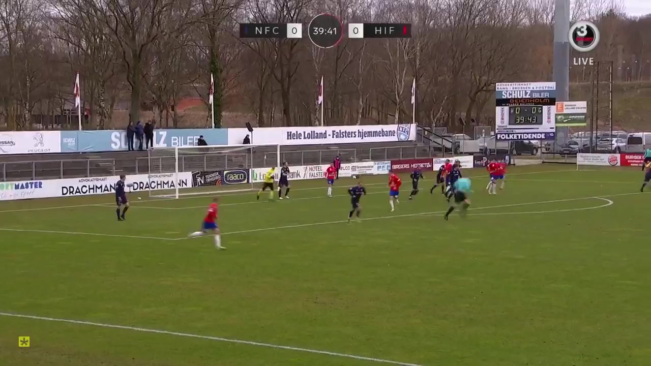 DEN D1 Nykobing FC Vs Hvidovre IF Thomsen Goal in 41 min, Score 0:1