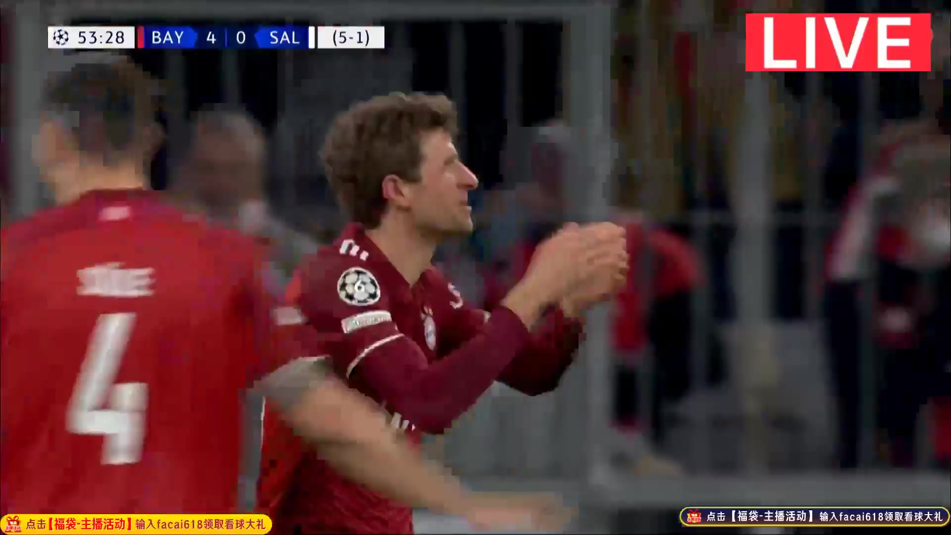 UEFA CL Bayern Munchen Vs Red Bull Salzburg Thomas Muller Goal in 53 min, Score 5:0