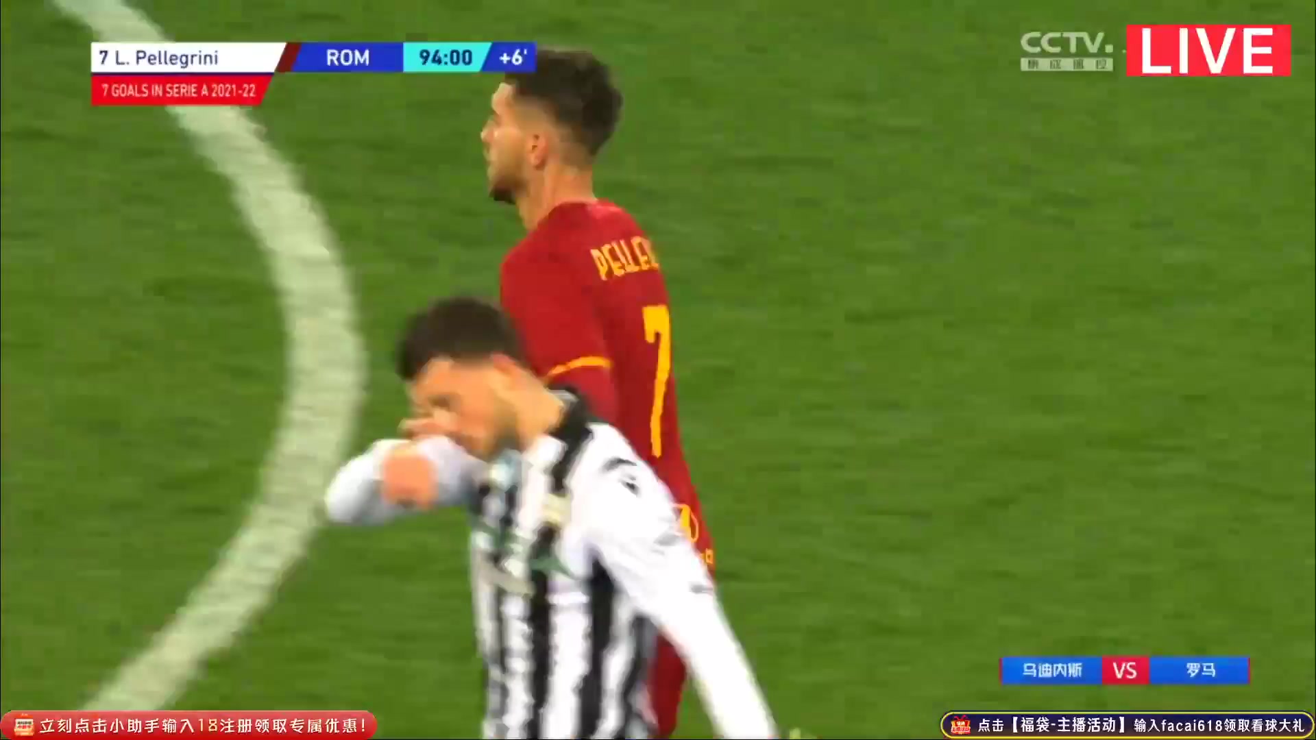 34 Udinese Vs AS Roma 94 skor gol , skor 1:1