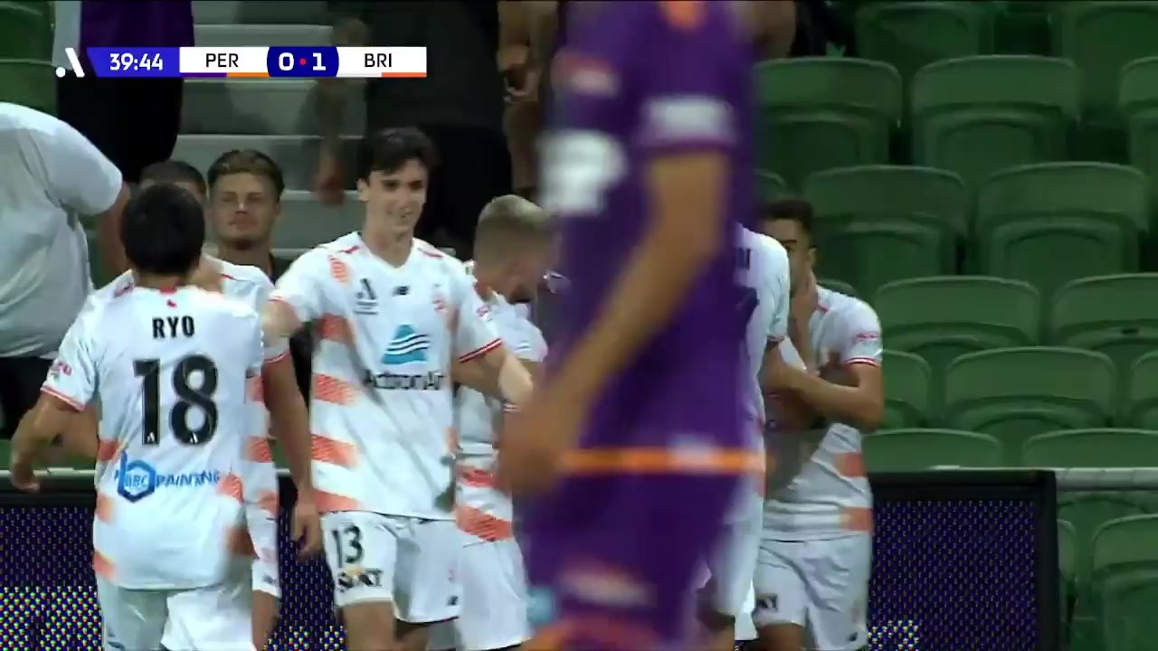 AUS D1 Perth Glory Vs Brisbane Roar Juan Lescano Goal in 39 min, Score 0:1