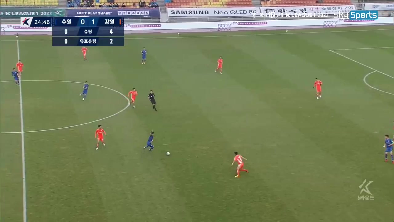 韩K联 水原三星 Vs 江原FC 24分尹锡荣进球,比分0:1