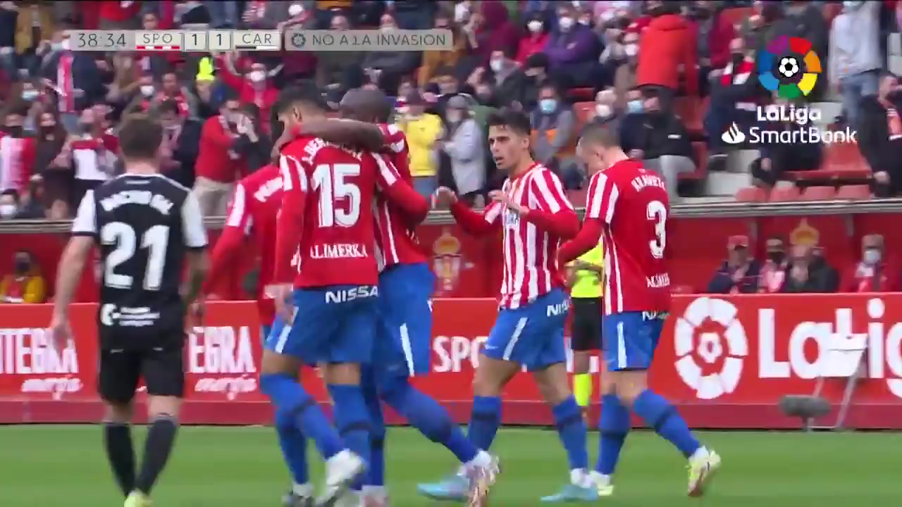 SPA D2 Sporting Gijon Vs FC Cartagena Julian Delmas Goal in 38 min, Score 1:1