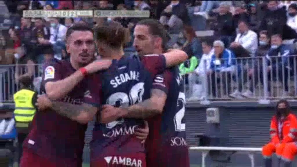 SPA D2 Malaga Vs SD Huesca Jaime Seoane Goal in 56 min, Score 0:2