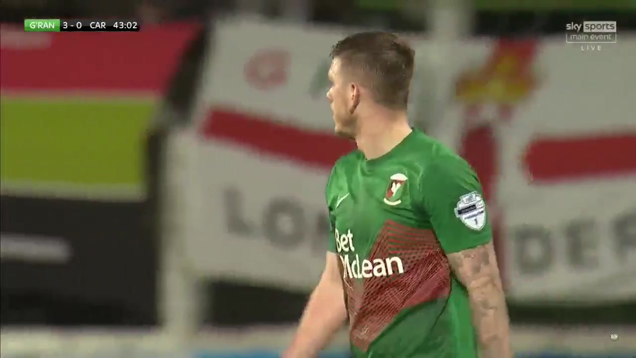 NIR D1 Glentoran FC Vs Carrick Rangers Lloyd Anderson Goal in 44 min, Score 3:1