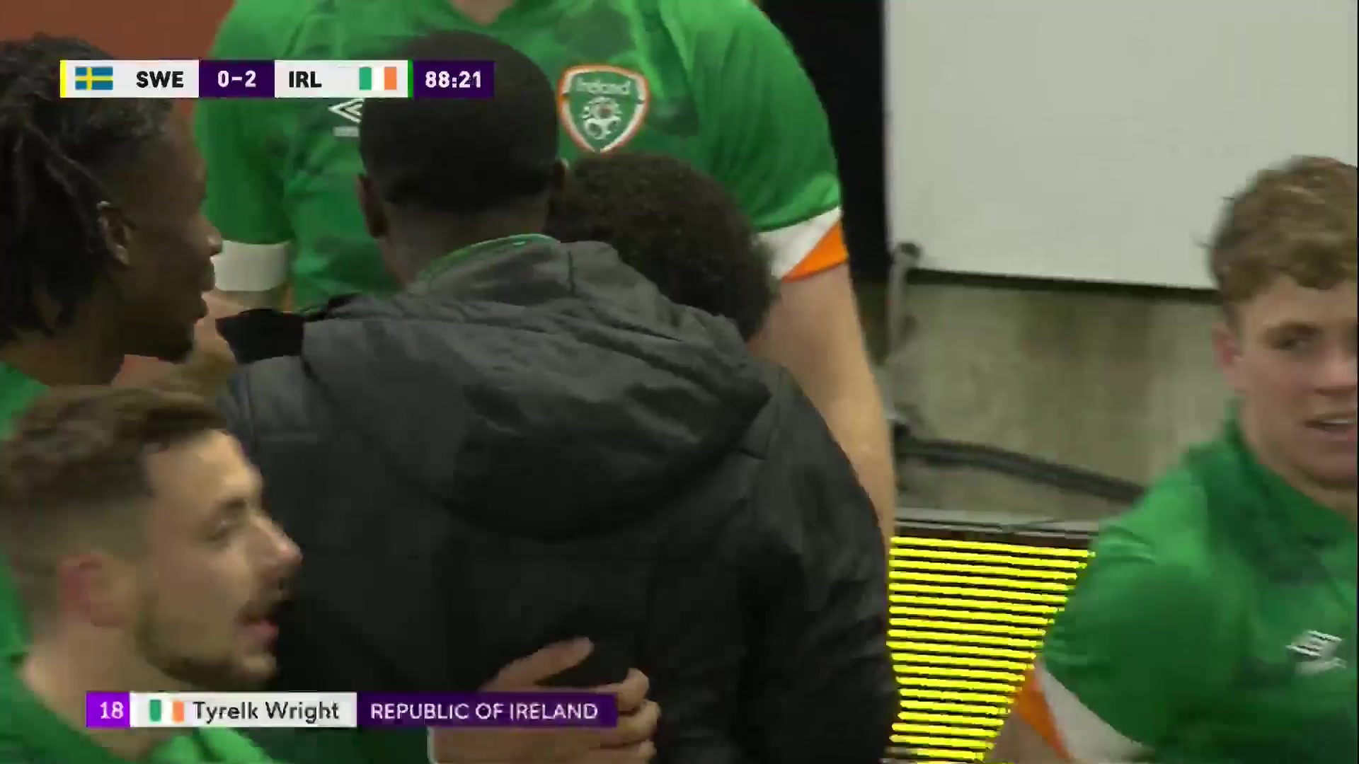 UEFA  U21Q Sweden U21 Vs Ireland U21 Tyreik Wright Goal in 88 min, Score 0:2