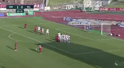 日职乙 FC琉球 Vs 冈山绿雉 22分上里一将进球,比分1:0