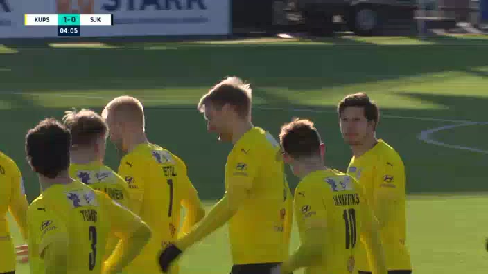 FIN D1 KuPs Vs SJK Seinajoen Tim Vayrynen Goal in 3 min, Score 1:0