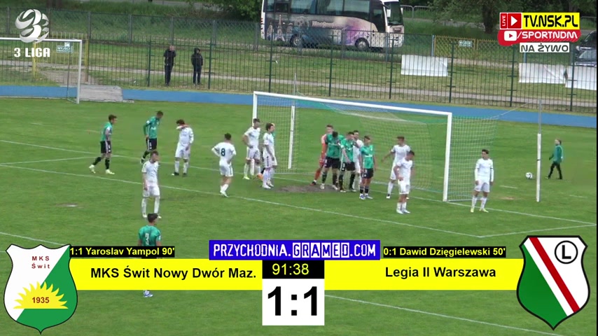 IV liga Swit Nowy Dwor Mazowiecki Vs Legia Warszawa B Yampol Y. Goal in 92 min, Score 2:1