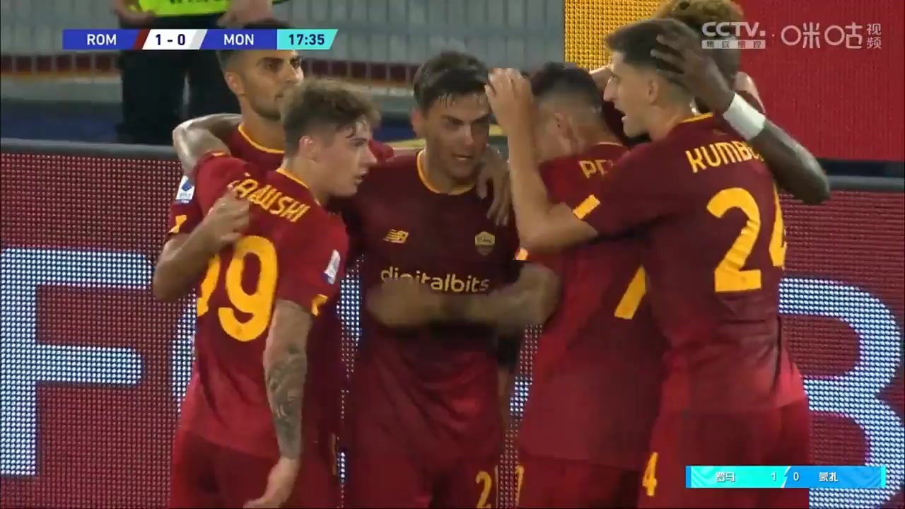 Serie A AS Roma Vs Monza Paulo Dybala Goal in 17 min, Score 1:0