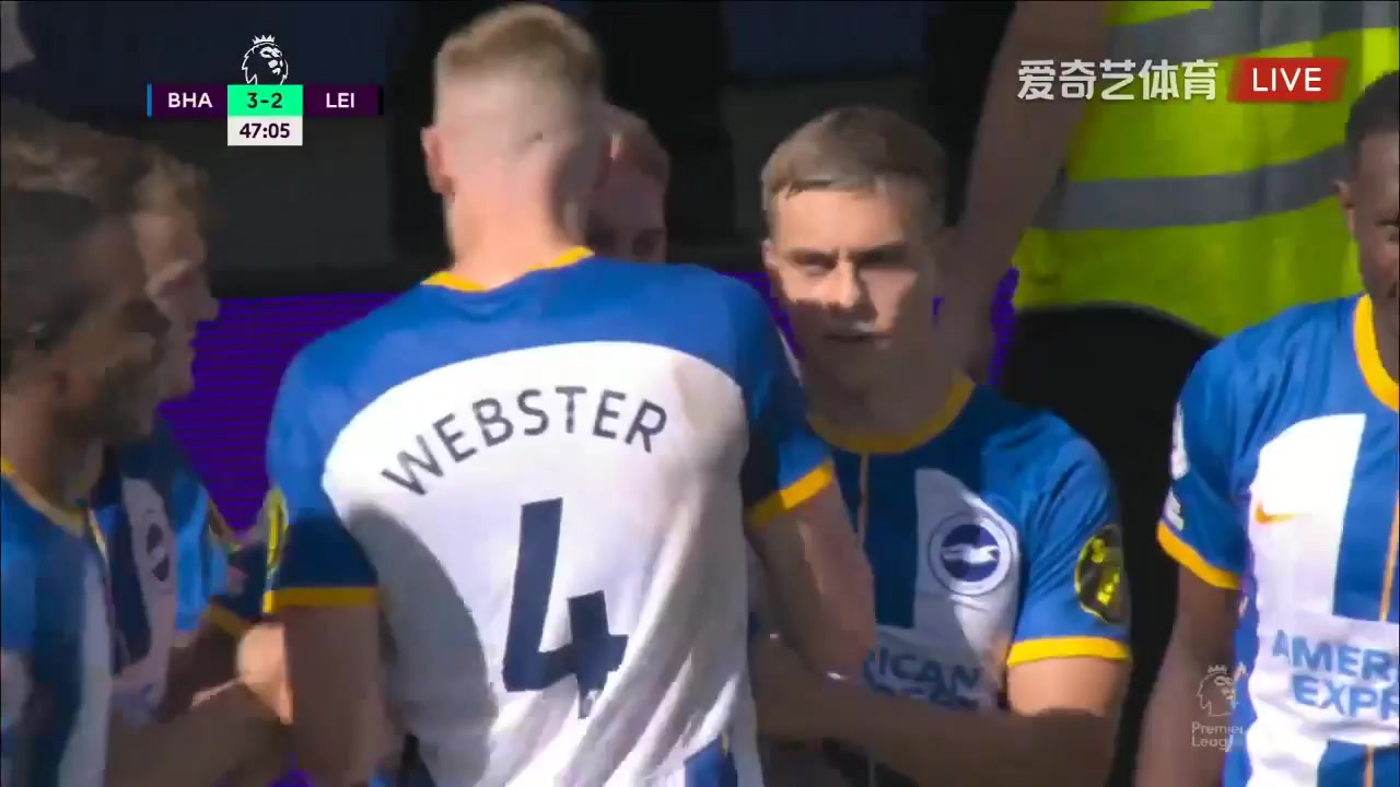 EPL Brighton Hove Albion Vs Leicester City  Goal in 48 min, Score 3:2