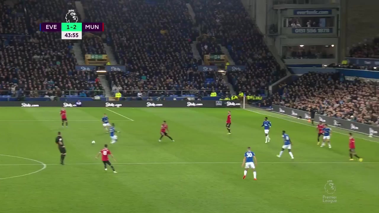 EPL Everton Vs Manchester United  Goal in 43 min, Score 1:2