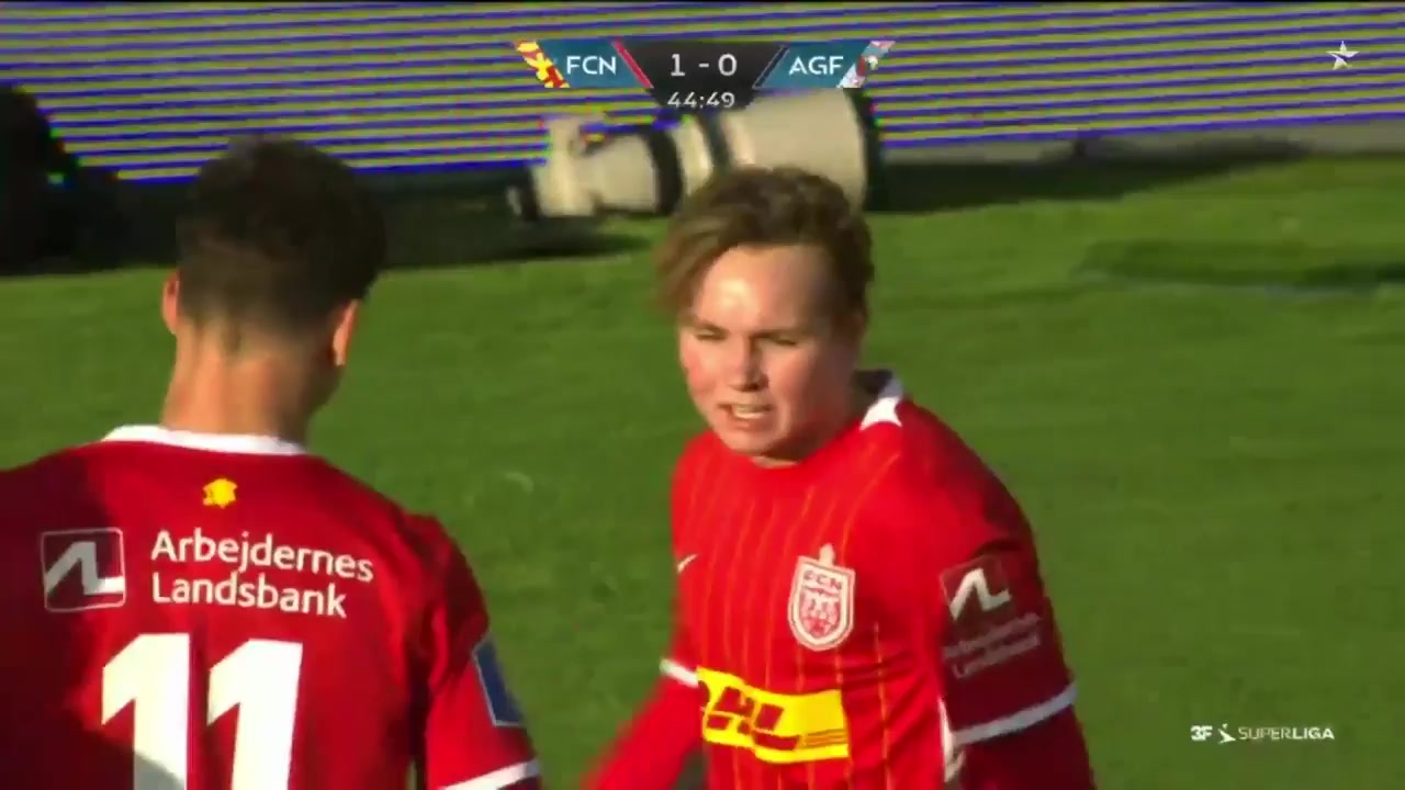 DEN SASL Nordsjaelland Vs Aarhus AGF  Goal in 44 min, Score 1:0