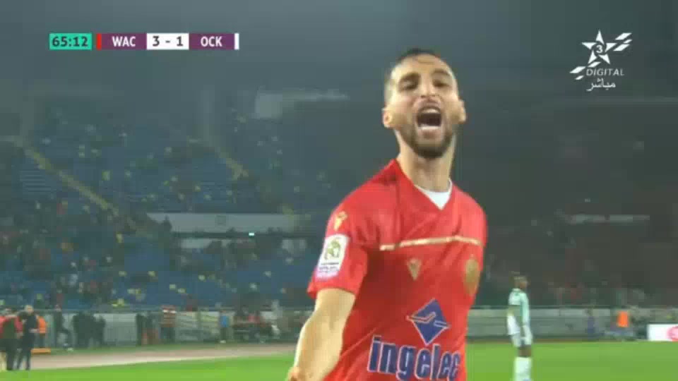 MAR D1 Wydad Casablanca Vs OCK Olympique de Khouribga  Goal in 66 min, Score 3:1