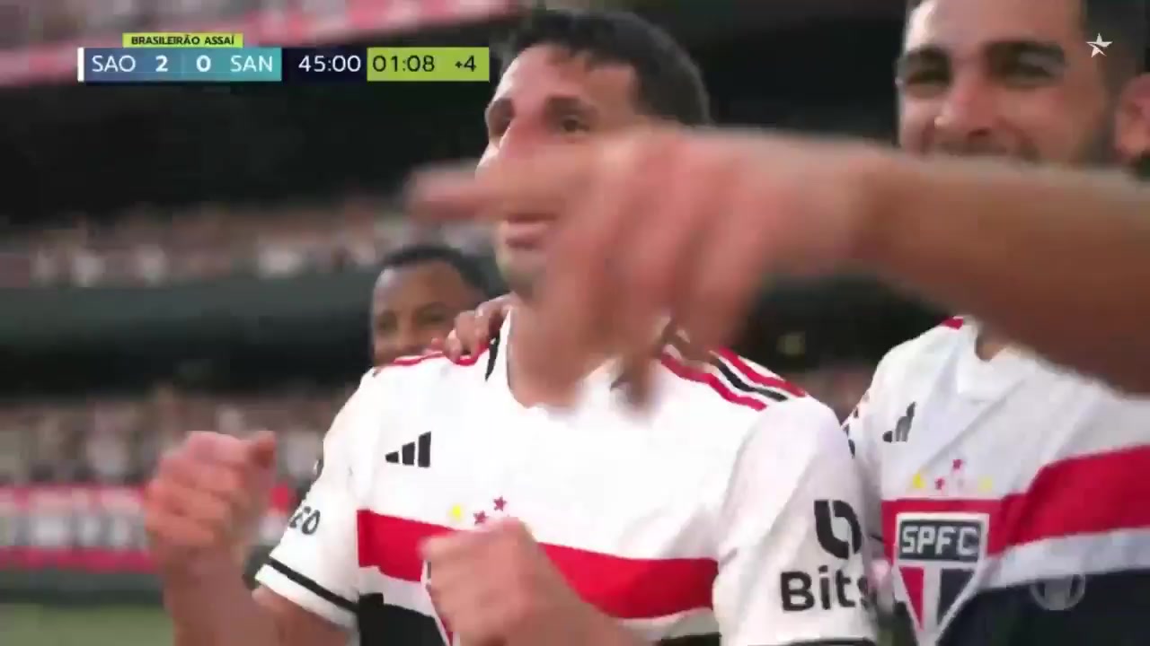 BRA D1 Sao Paulo Vs Santos  Goal in 45+ min, Score 2:0