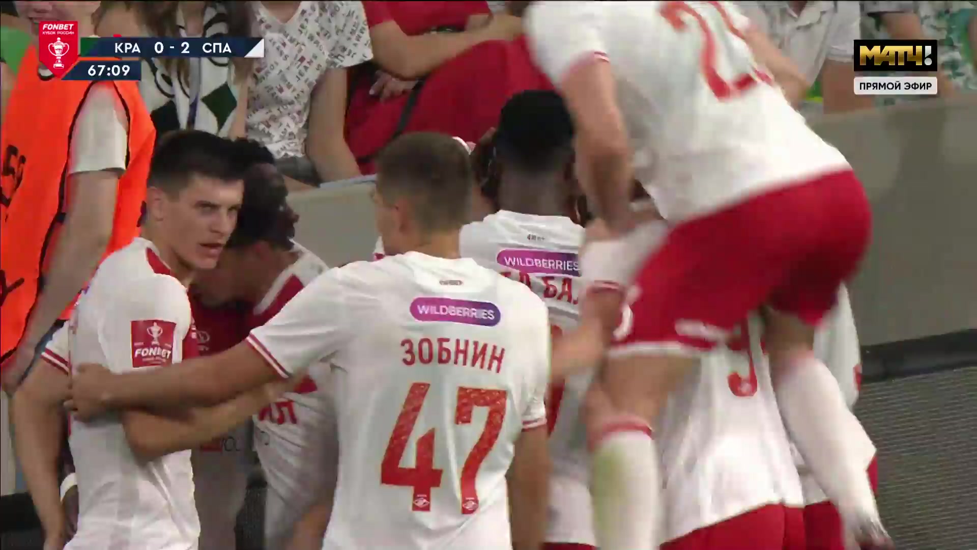 153 FC Krasnodar Vs Spartak Moscow 68 skor gol , skor 0:2